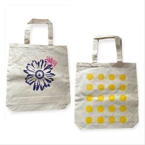 Screen printed flower cotton tote bag,  hand printed,  Flower/Dot Motif